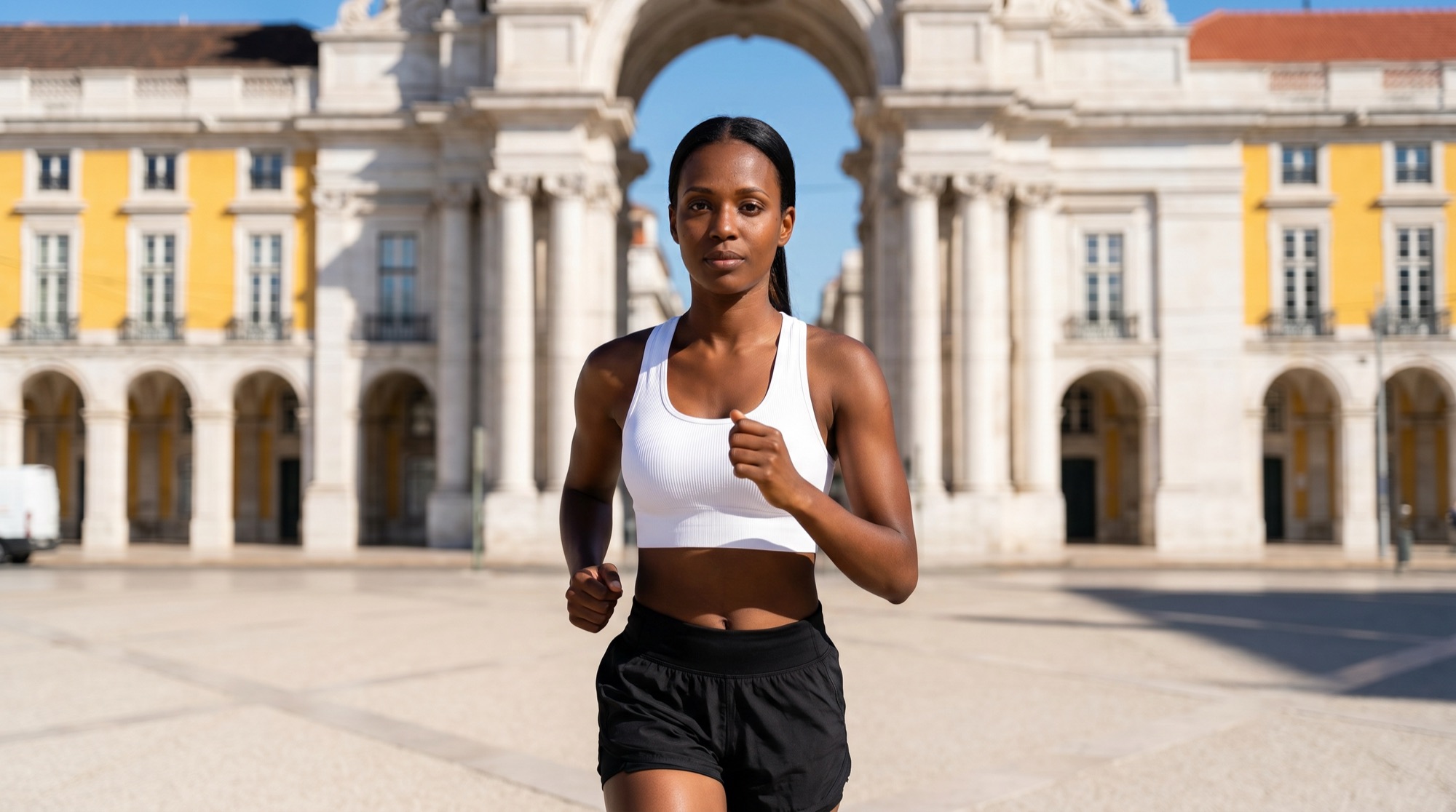 Running through a city square in the ivory set