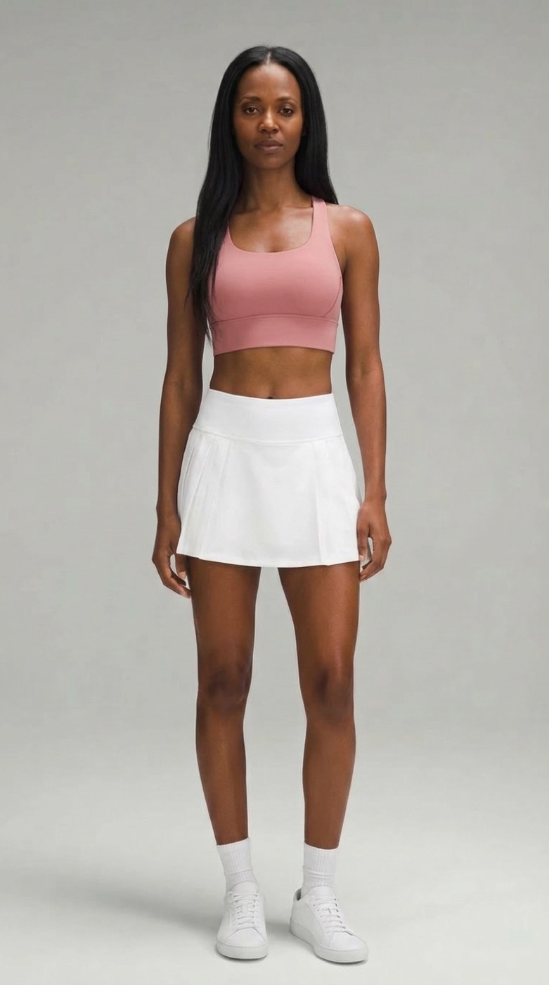 Rose bra top with white pleated skirt