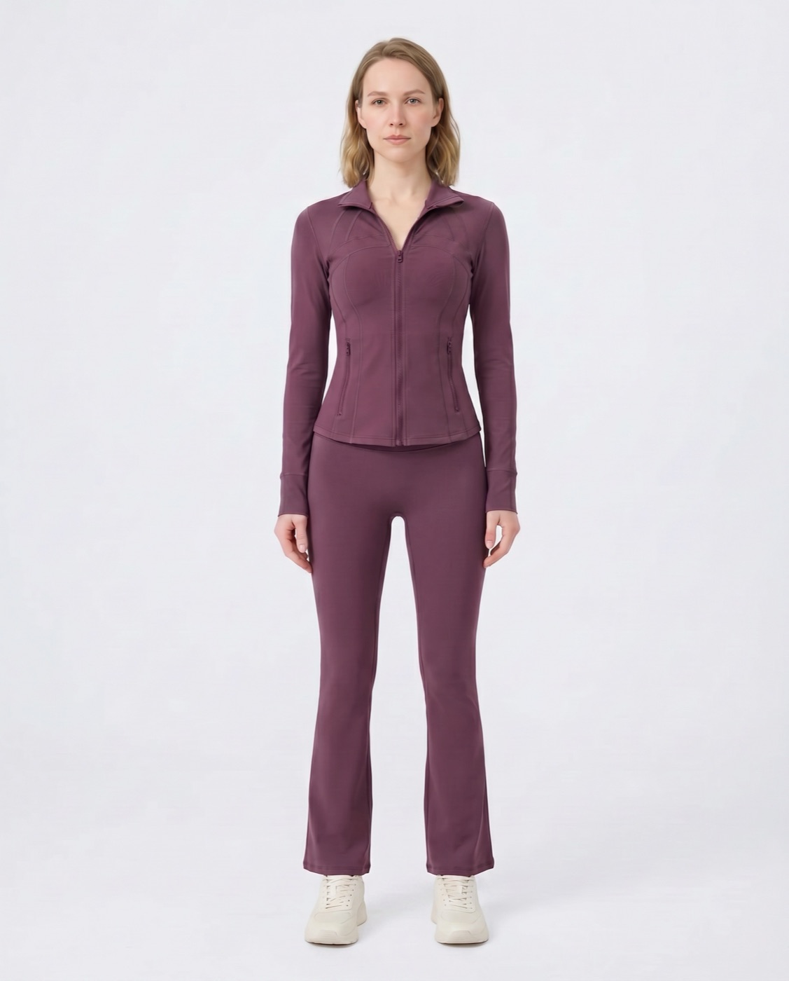Plum track jacket with flared pant